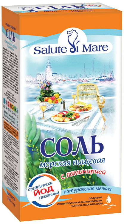 Морская соль с ламинарией картонна упаковка 750г, Salute di Mare, Крупяной Дом