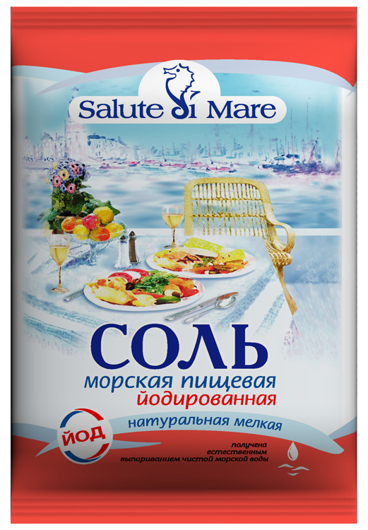 Морская соль пищевая мелкая йодированная мягкая упаковка 600г, Salute di Mare, Крупяной Дом